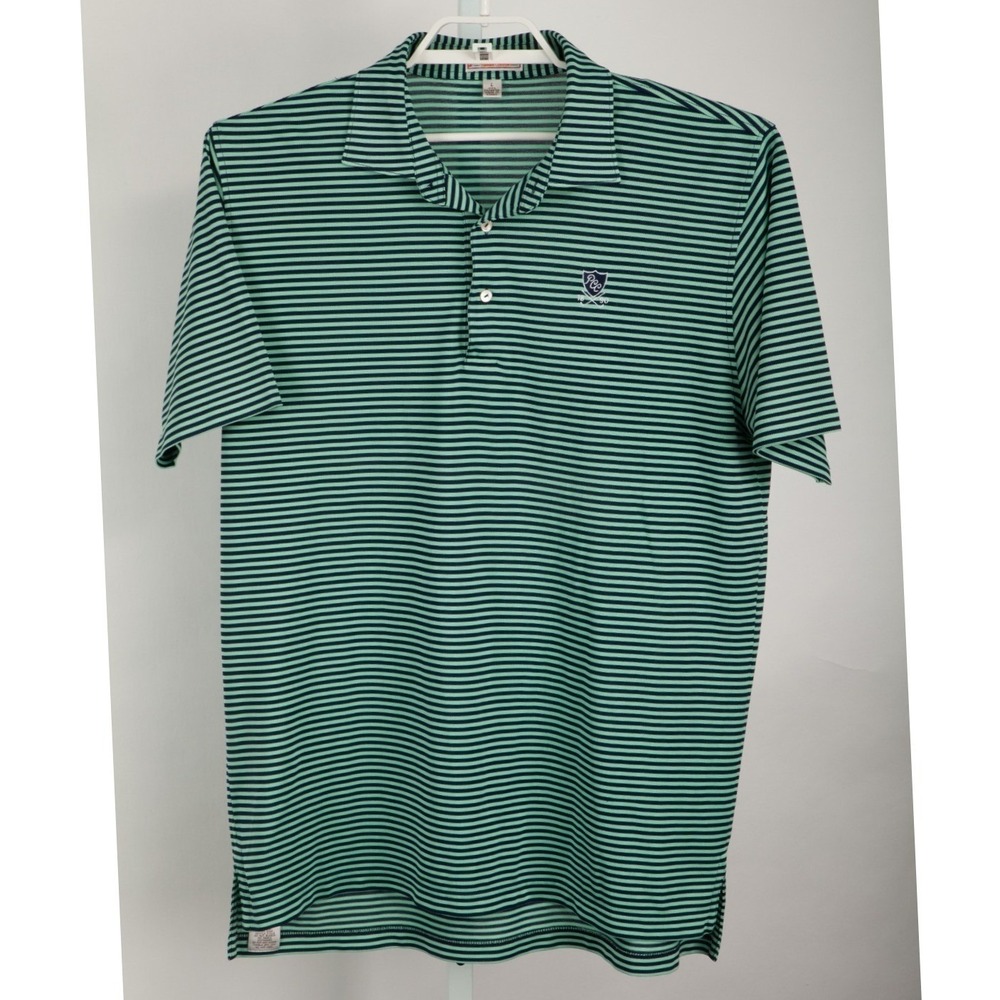 Peter Millar Polo Shirt Mens Large Green Striped Summer Comfort PCC Embroidered